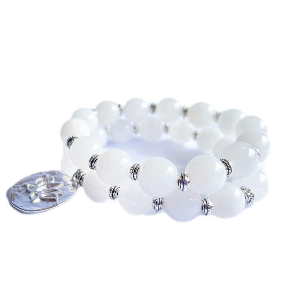 2 X Unisex white jade Handmade Stackable Bracelet set. - Picture 3 of 5
